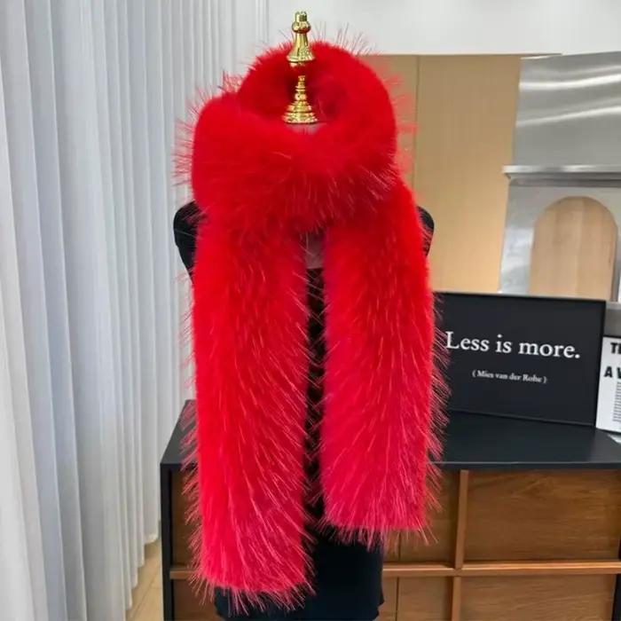 Écharpe longue en fausse fourrure pour femme, douce et épaisse, accessoire de mode féminin pour l'hiver, châle décoratif en fourrure, cache-cou pour soirée