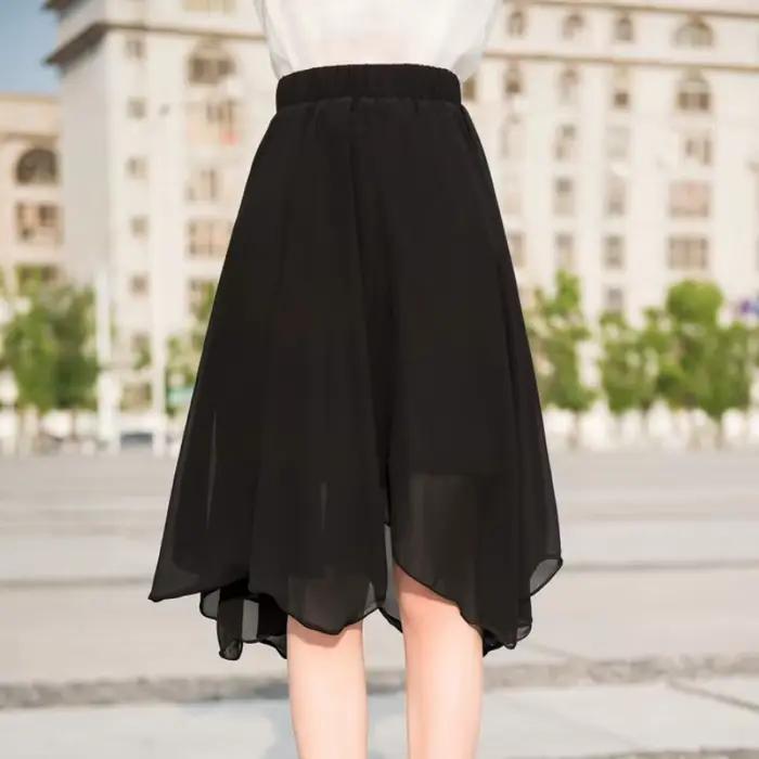 Jupe mi-longue RankSweet avec tour de taille empire, coupe régulière, matériau mixte coton-polyester-acétate, design vintage et Y2K pour femmes, adapté aux saisons chaudes, disponible en beige et noir, taille S à XL
