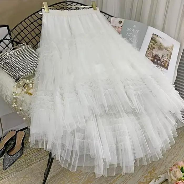 Jupe longue en maille polyester tutu plissé pour femme junior toutes saisons occassions spéciales casual chic elegance