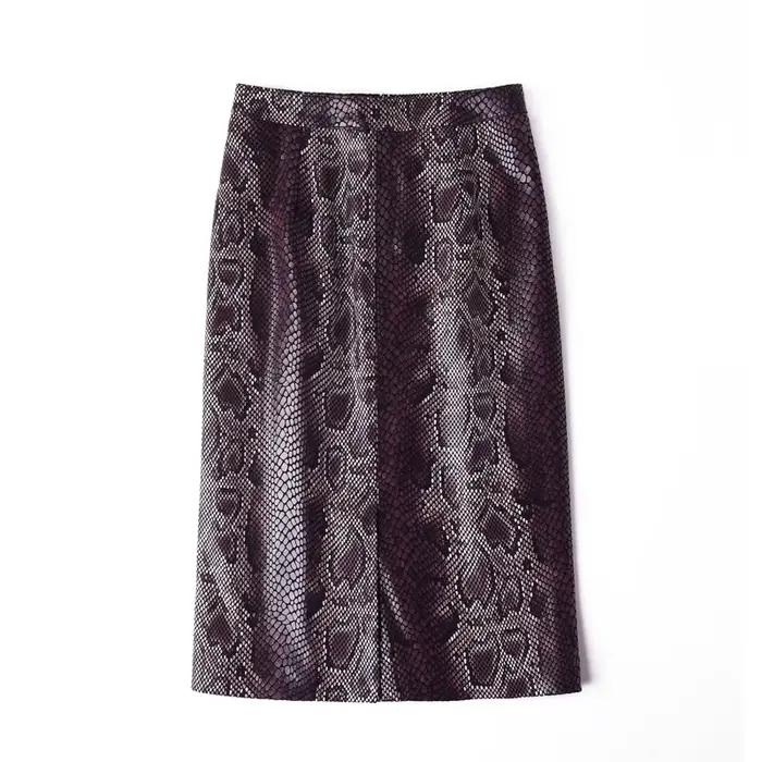 OL jupe en cuir véritable femme importé décalcomanie motif Python peau de mouton minimaliste Midi crayon Saias Faldas Mujer 2025 vêtements