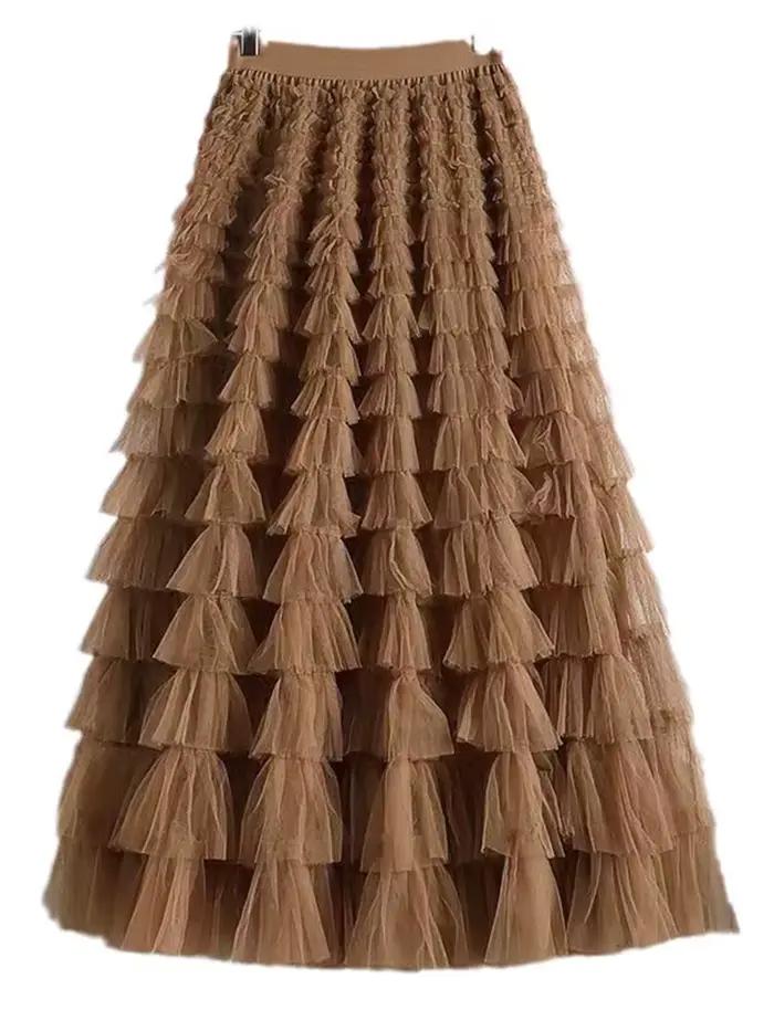 Jupe LANMREM maille décontractée pour femmes, une ligne, tour de taille empire, polyester, mi-mollet, multicolore pour occasions variées