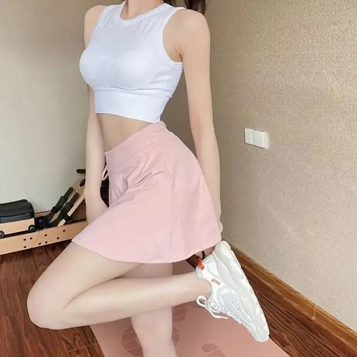 Jupe de sport taille haute pour femme, short de yoga, faux deux pièces, vêtement d'extérieur, polyvalent, décontracté, mode, été, 2024