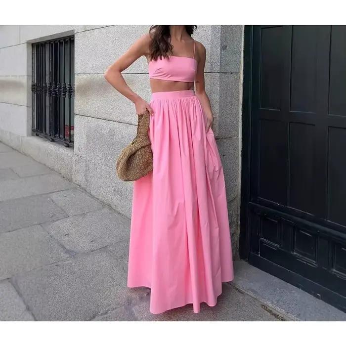 Ensemble jupe gilet à bretelles en coton