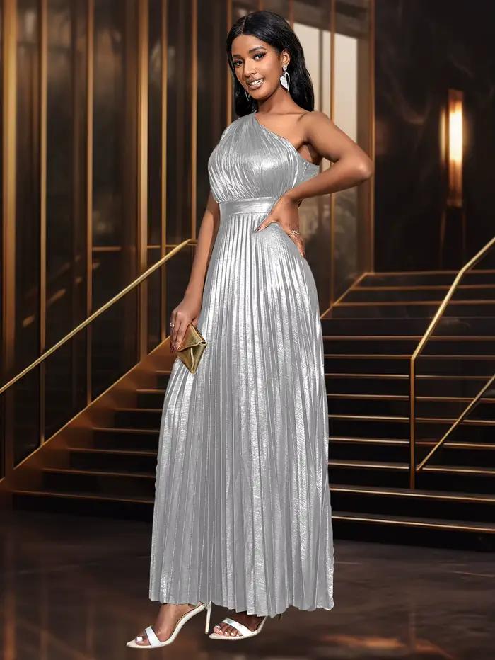 Vin rouge dorure robes une épaule Empire une ligne plissée longue soirée Cocktail mariage invité bal tenues pour les femmes