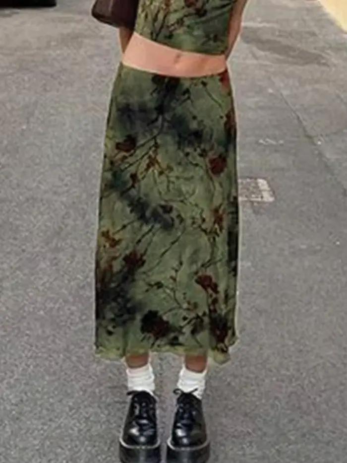Jupe longue vintage à imprimé floral pour femmes