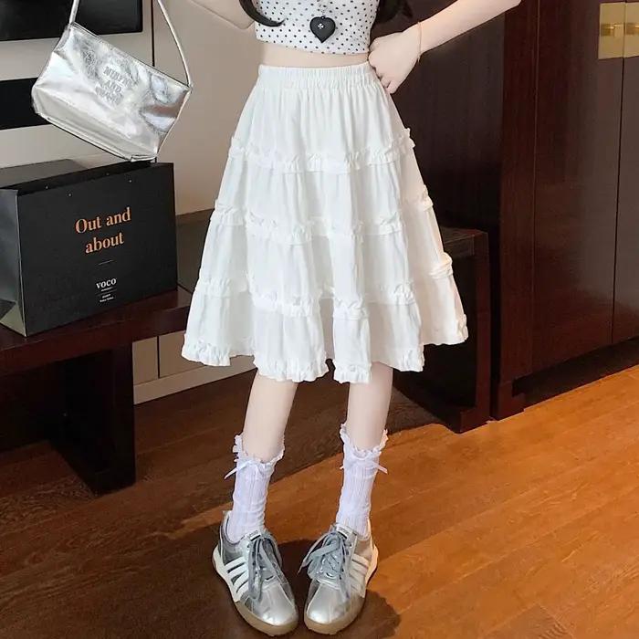 Jupe plissée blanche taille haute élégante pour femmes printemps été effet amincissant coton mélange occasions spéciales
