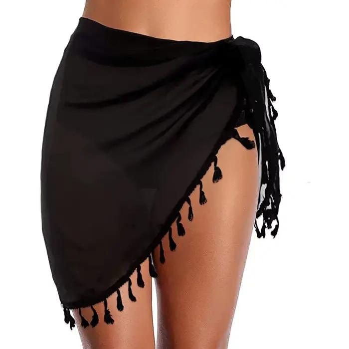 Jupe portefeuille asymétrique à franges pour femme