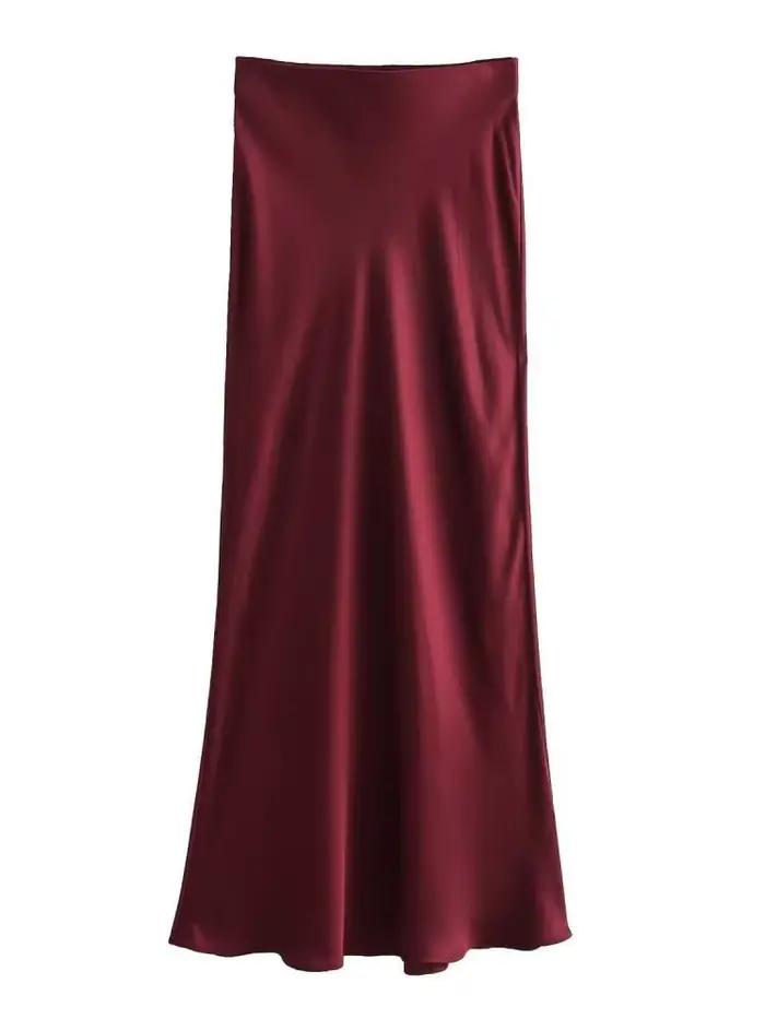 AOSSVIAO 2026 Jupe Midi Plissée en Satin Uni pour Femme
