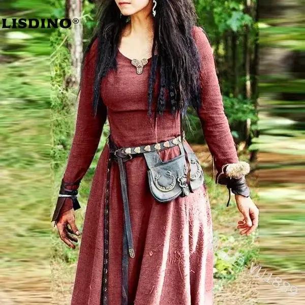 Robe féérique elfique celtique vintage gothique viking printemps automne cosplay femmes haute élasticité coton traditionnelle fantastique