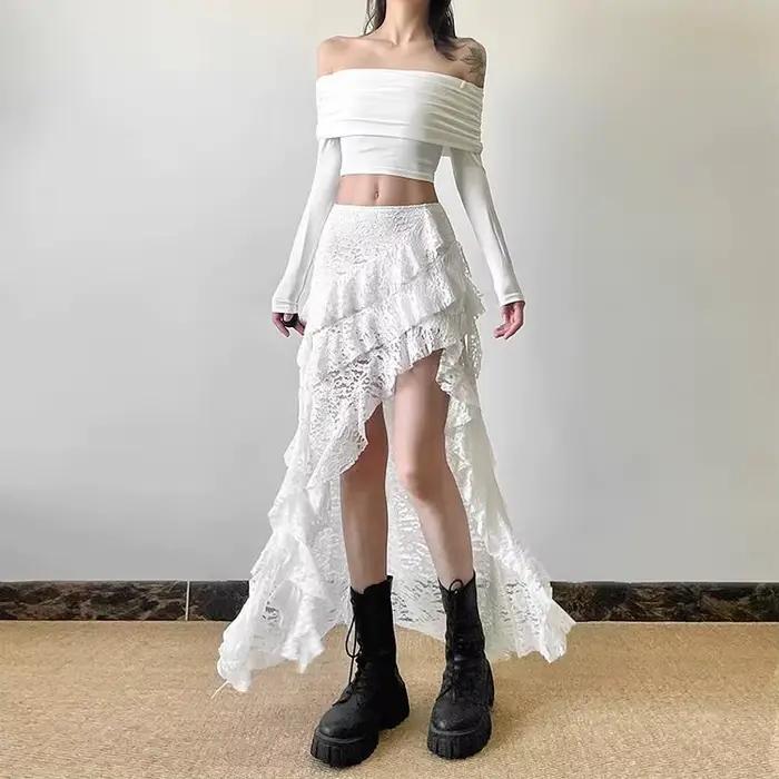 Jupe taille haute à volants pour femmes
