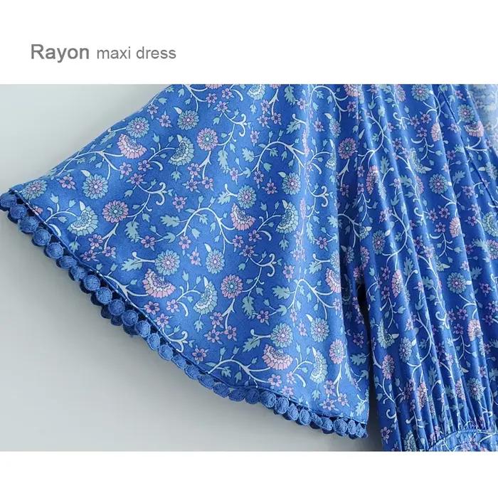 Robes Maxi en Coton Bleu Rayonne pour Femmes