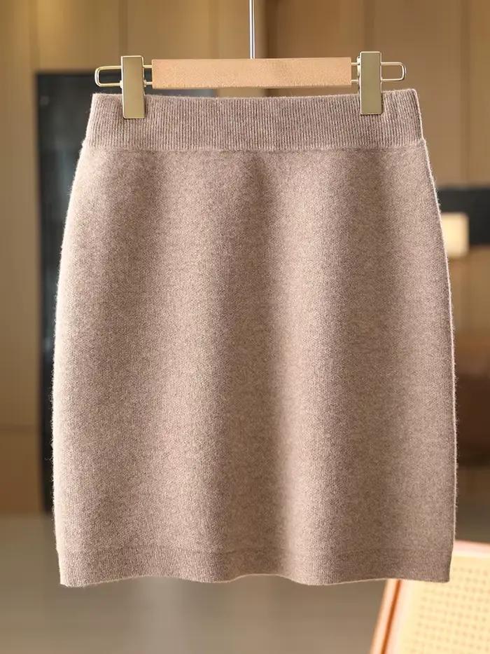 Femmes laine jupes automne hiver bureau dame Mini jupe cintrée taille élastique 100%