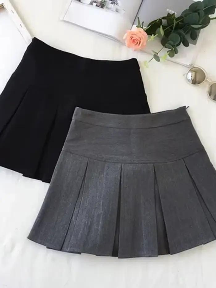 ZOKI – jupe plissée Vintage grise pour femmes