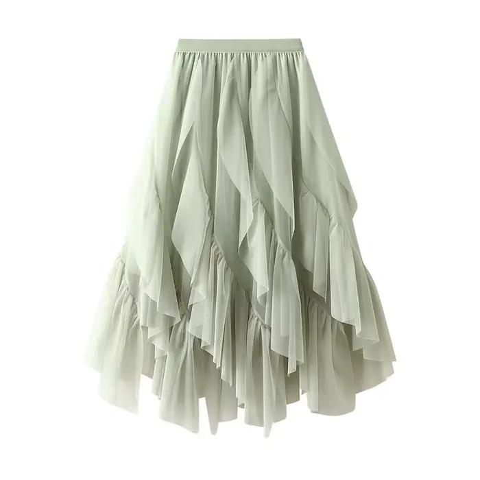 Jupe longue en tulle froncé pour femme