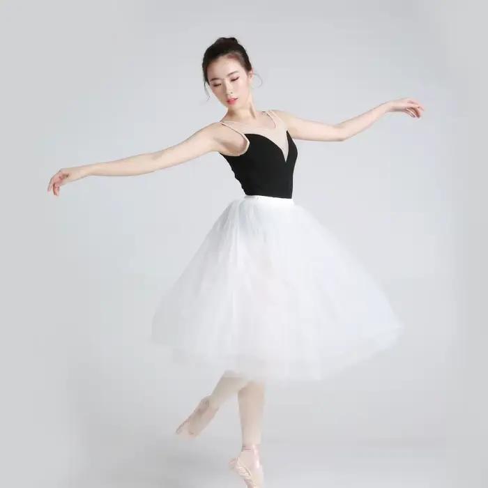 Jupe de danse de ballet en tulle blanc et noir à 4 couches pour adultes