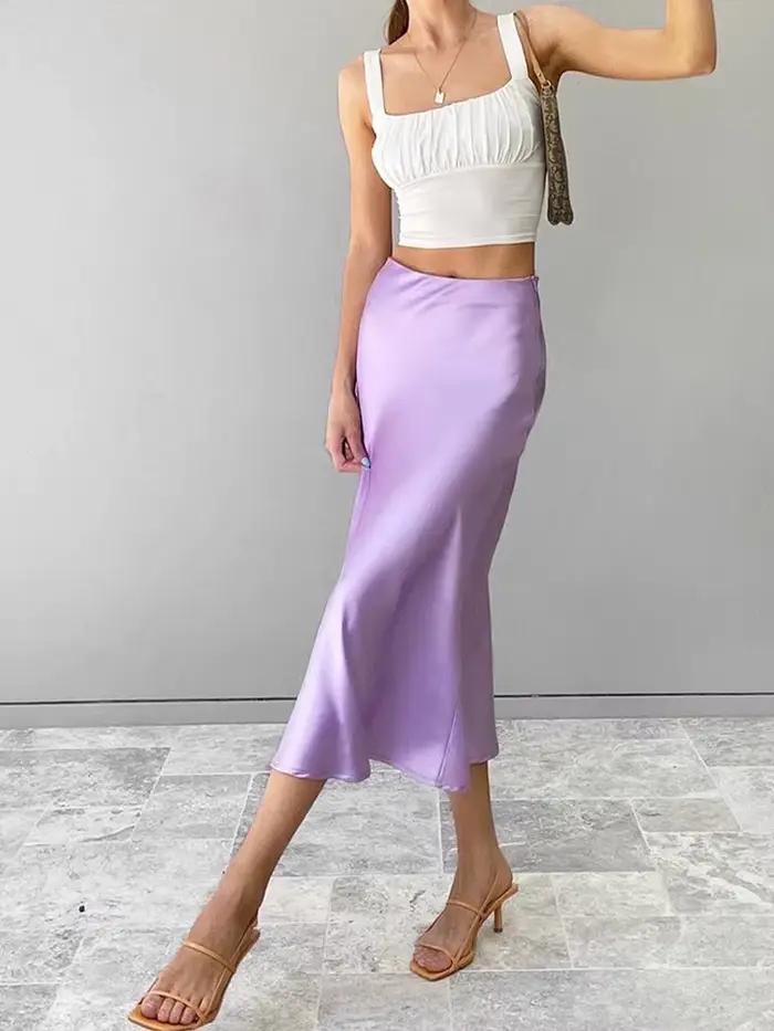 Jupe longue en Satin de soie pour femmes