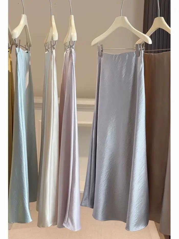 Jupe queue de poisson en satin fibre de polyester mi-mollet décontractée pour femmes occasions spéciales sorties nocturnes printemps automne