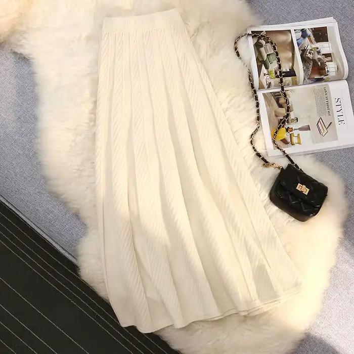Demi-jupe tricotée à cent plis pour femme en automne et en hiver, longueur moyenne à longue, fine et élégante