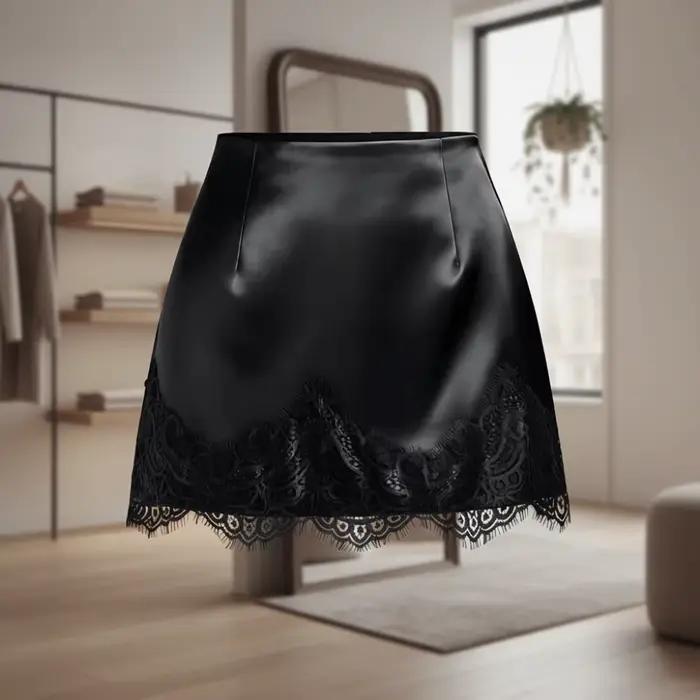 Jupe élégante unie avec bordure en dentelle