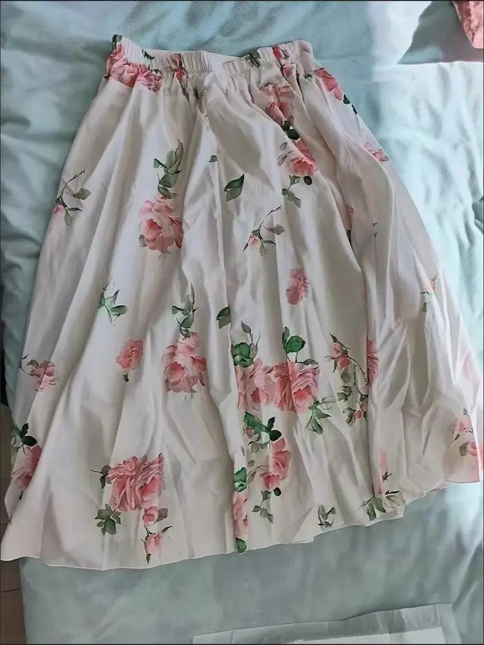 2025 été jupe longue femmes coréen blanc en mousseline de soie fleur imprimé taille haute