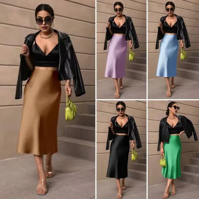 Jupe midi pour femme, taille haute