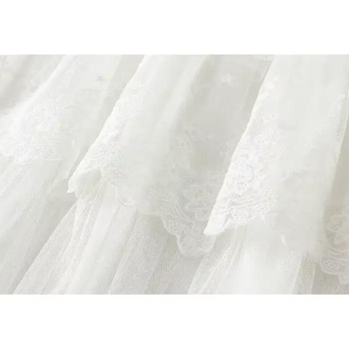 Élégante jupe longue en mousseline patchwork de dentelle