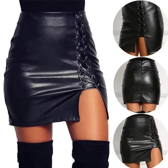 Mini jupes en cuir PU noir pour filles