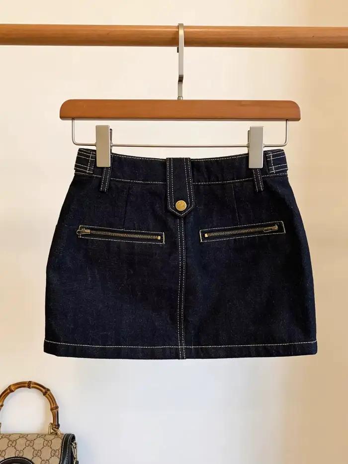 Jupe en jean rétro bleu foncé pour femme