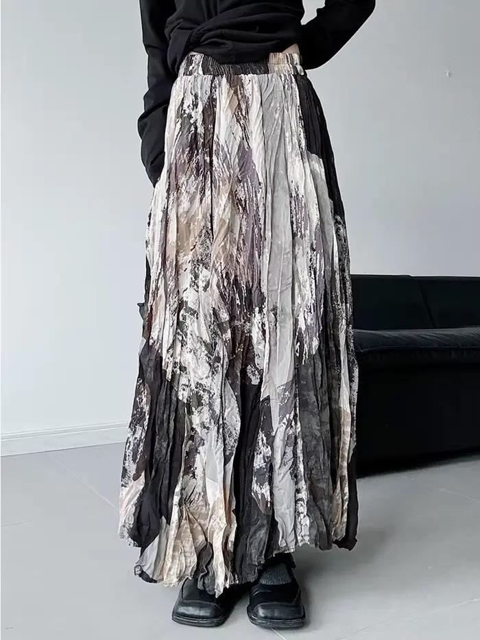 [EAM] taille haute élastique imprimé plissé élégant a-ligne demi-corps jupe femmes mode marée nouveau printemps automne 2026 1DJ5417