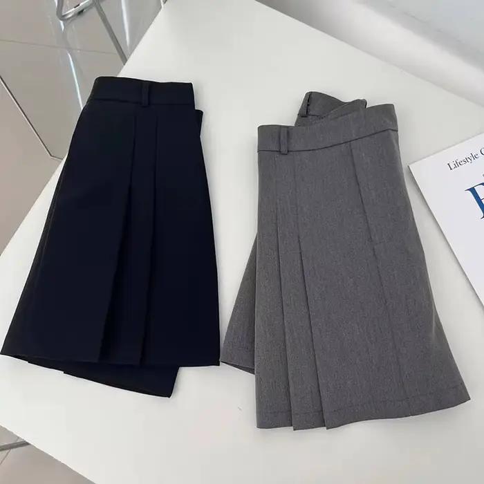 Lucyever Preppy Style a-ligne jupe pour femmes été nouvelle taille haute noir gris jupes plissées femme décontracté