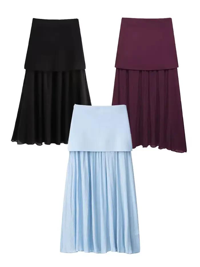 Jupe midi unie pour femme HH