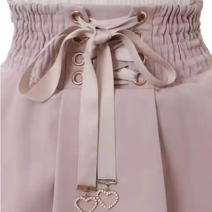 Jirai Kei Sweet Lolita Skort 2024 été-Double nœud papillon taille haute jupe courte avec boucle en cuir coupe ajustée