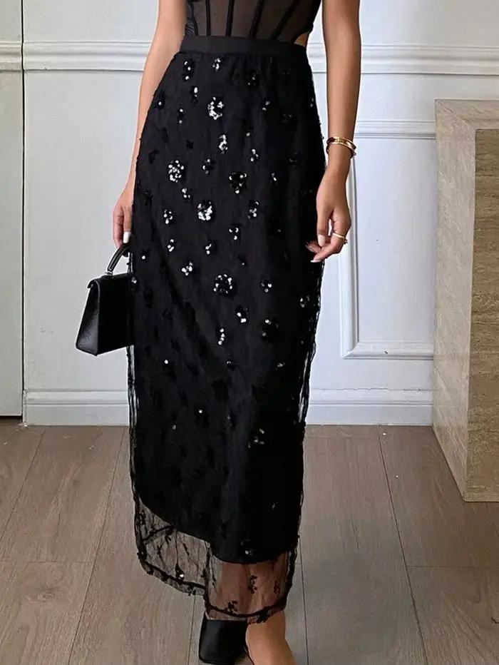 Jupe longue élégante noire pour femme