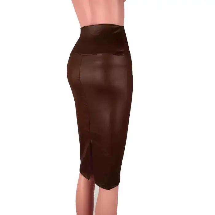 Jupe crayon en cuir PU pour femme
