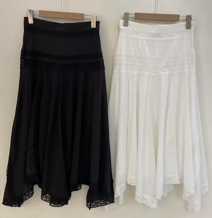 Jupe 100% Coton Femme Taille Haute Plissée Ourlet Irrégulier avec Empiècements en Dentelle Longueur Midi Nouvelle Collection Été 2026