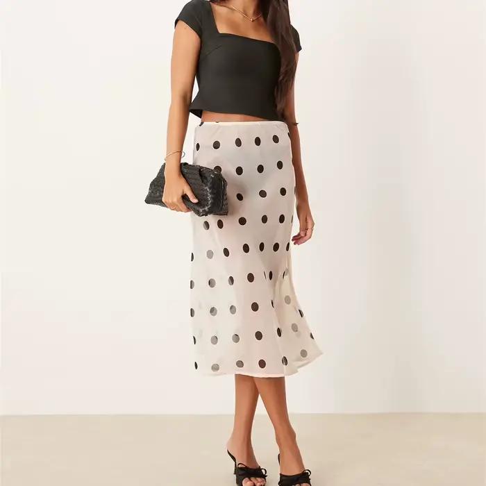 Hirigin femmes à pois pure jupe Midi Sexy voir à travers taille basse