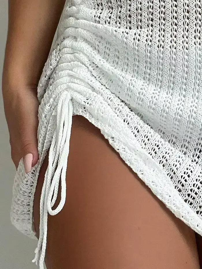 Jupe portefeuille blanche en maille ajourée pour femme
