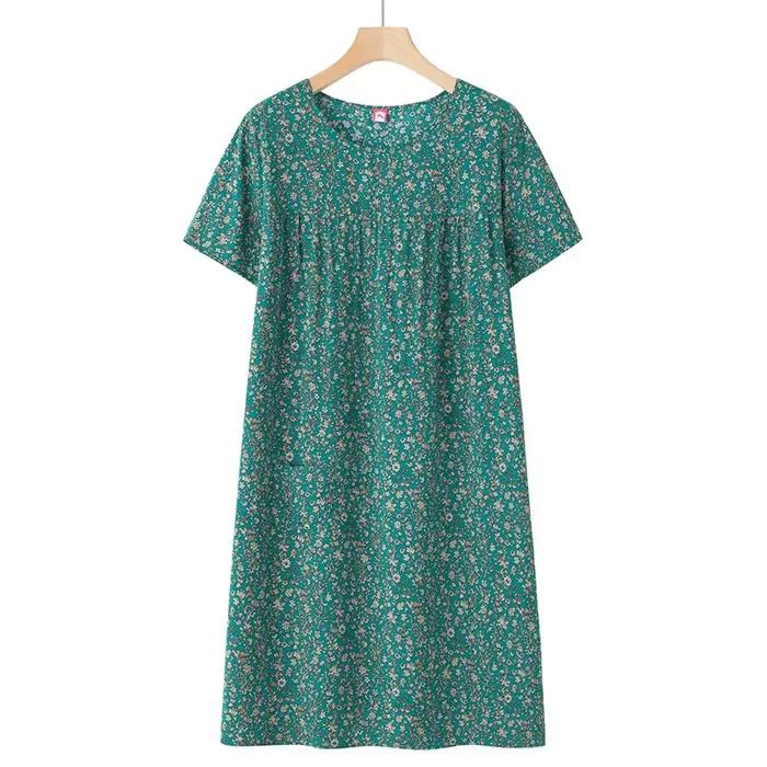 Nouvelle chemise de nuit grande taille, chemise de nuit à manches courtes pour femmes d'âge moyen et âgées, version fine d'été, robe ample pour la maison pour maman