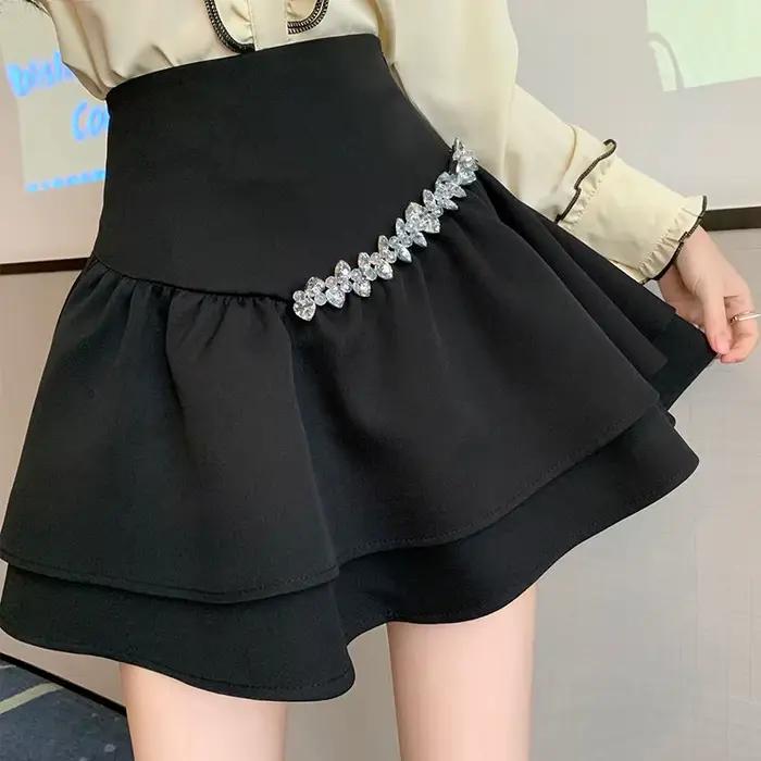 Jupe Courte Plissée en Mousseline de Soie pour Femme