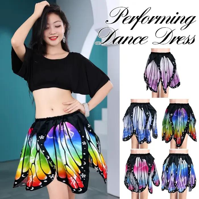 Jupe plissée irrégulière taille haute fantaisie à imprimé papillon et pétales pour femme