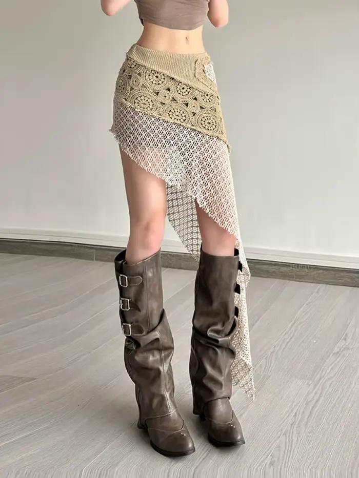 Mini jupe asymétrique Y2K en polyester stretch pour femmes, idéale pour les sorties nocturnes et les soirées estivales