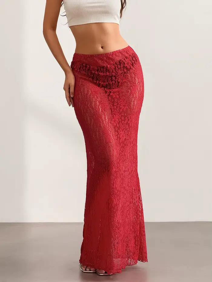 Jupe longue en dentelle pour femme