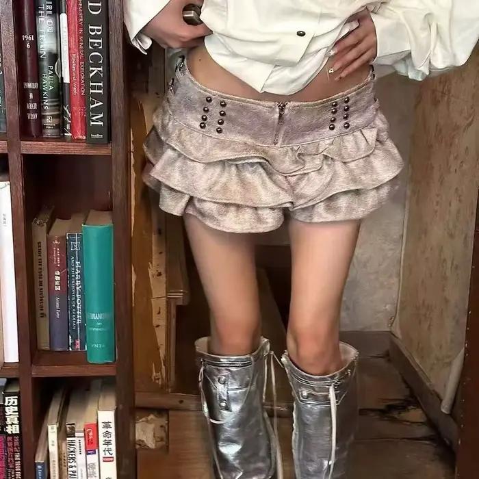 Jupe vintage noire en cuir et velours de cerf