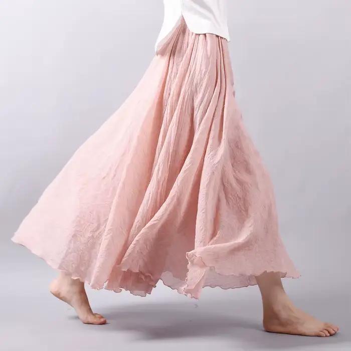 Jupe midi vintage en coton et lin