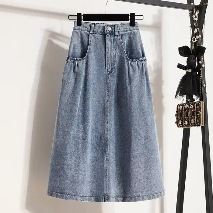 Jupe longue en denim taille haute pour femme