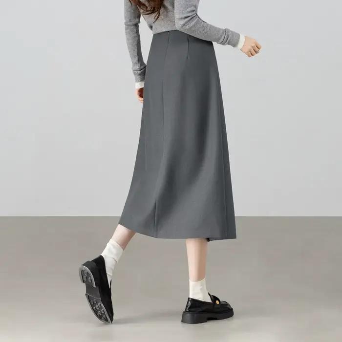 Jupe Midi Sentubila Asymétrique en Polyester, Lin et Élasthanne pour Femmes Occasions Spéciales Bureau Chic