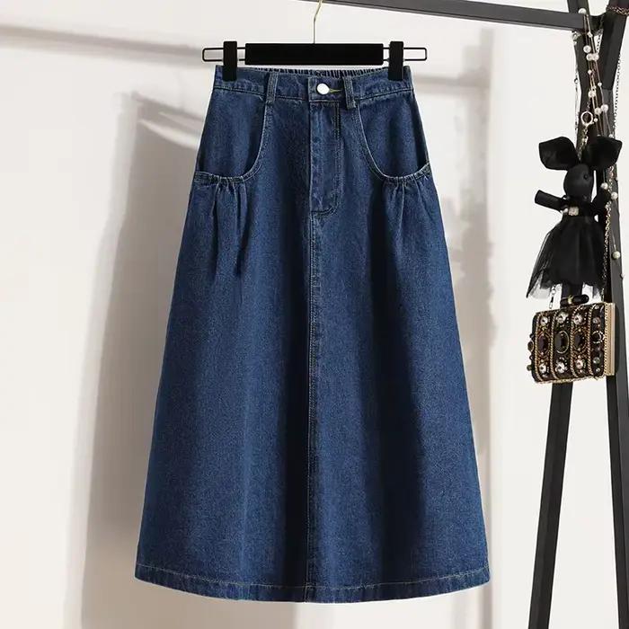 Jupe longue en denim taille haute pour femme