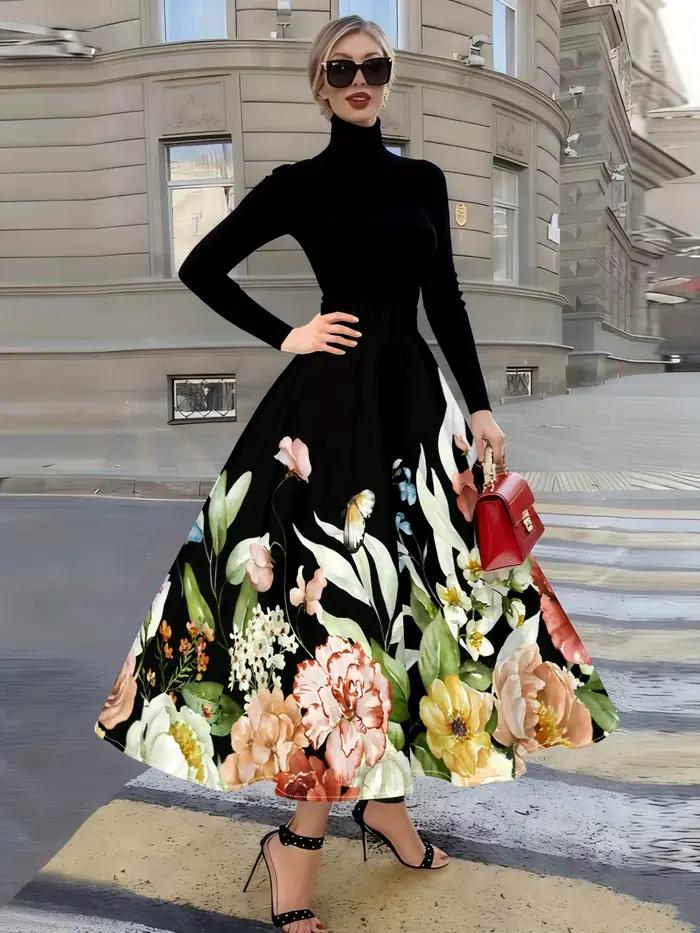 Jupe midi élégante pour femme à imprimé floral aquarelle papillon