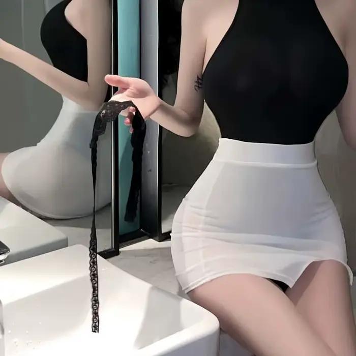 Jupe mini ultra fine transparente noire sexy pour femmes style club tendance nocturne sortie晚会