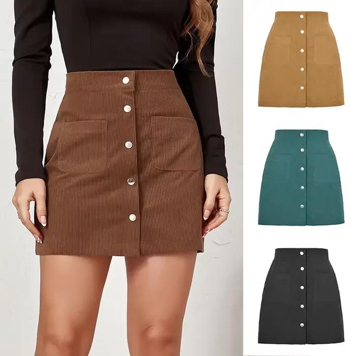 Jupe courte femme automne hiver nouvelle mode taille haute bouton décoration Mini
